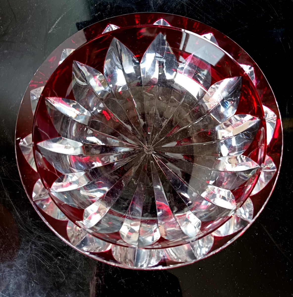 Saint Louis Two-tone Crystal Salad Bowl, Double Layer Red And Translucent, "blois" Model -photo-2