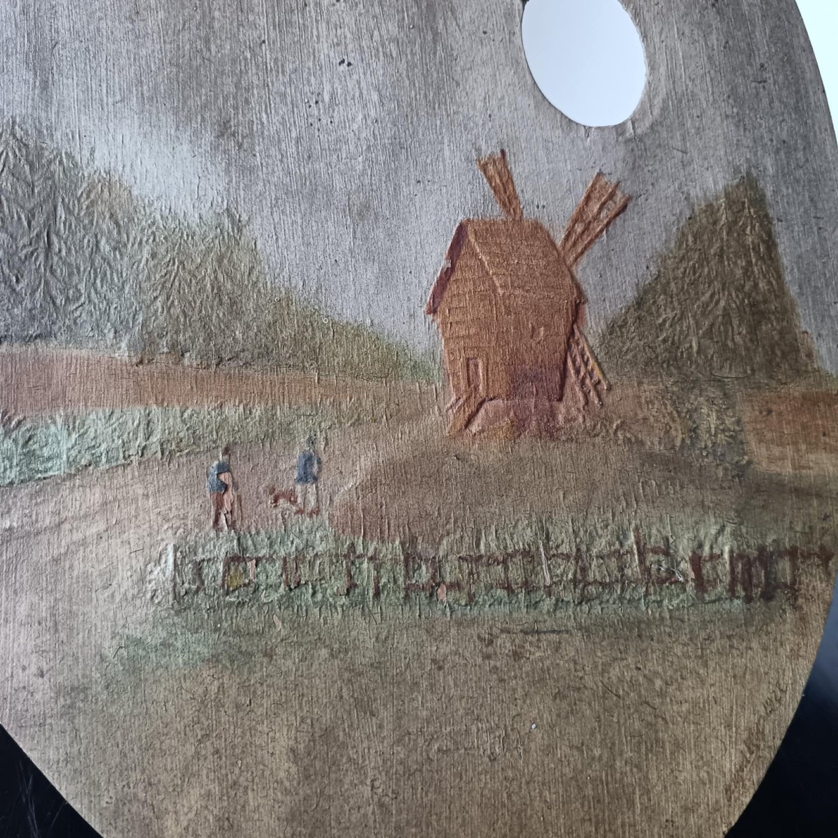  French Naïve School, Early 20th Century. Small Painting On A Painter's Palette.-photo-2