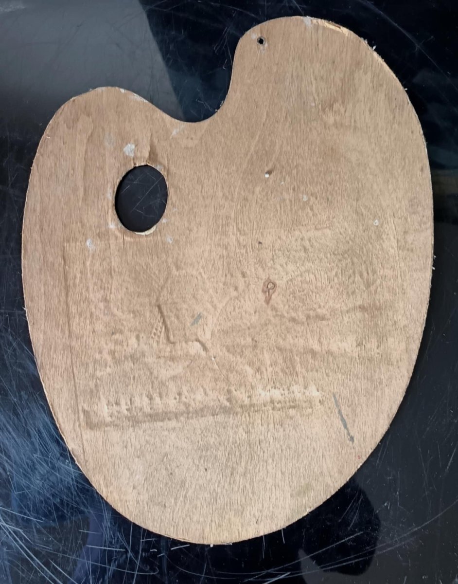  French Naïve School, Early 20th Century. Small Painting On A Painter's Palette.-photo-3