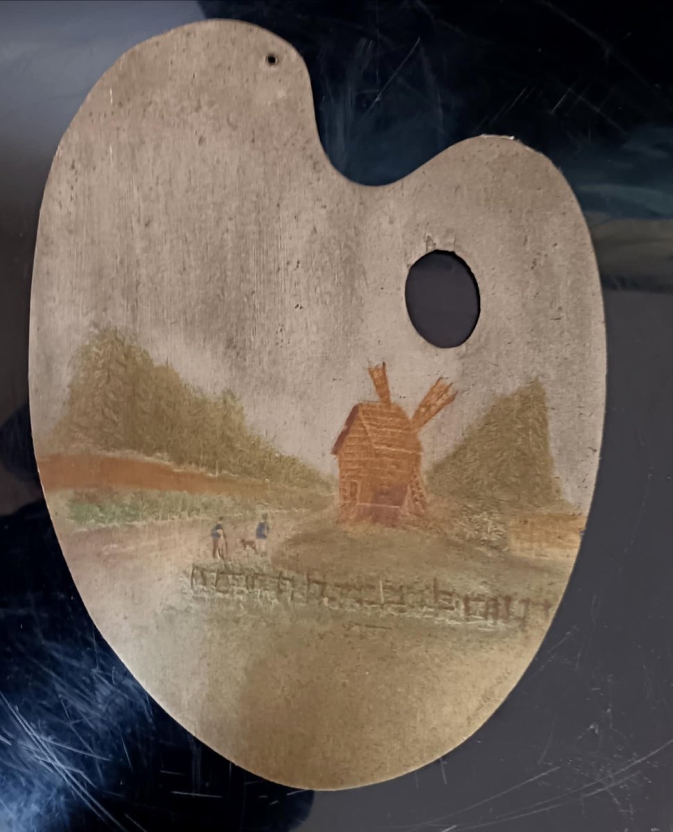  French Naïve School, Early 20th Century. Small Painting On A Painter's Palette.-photo-4