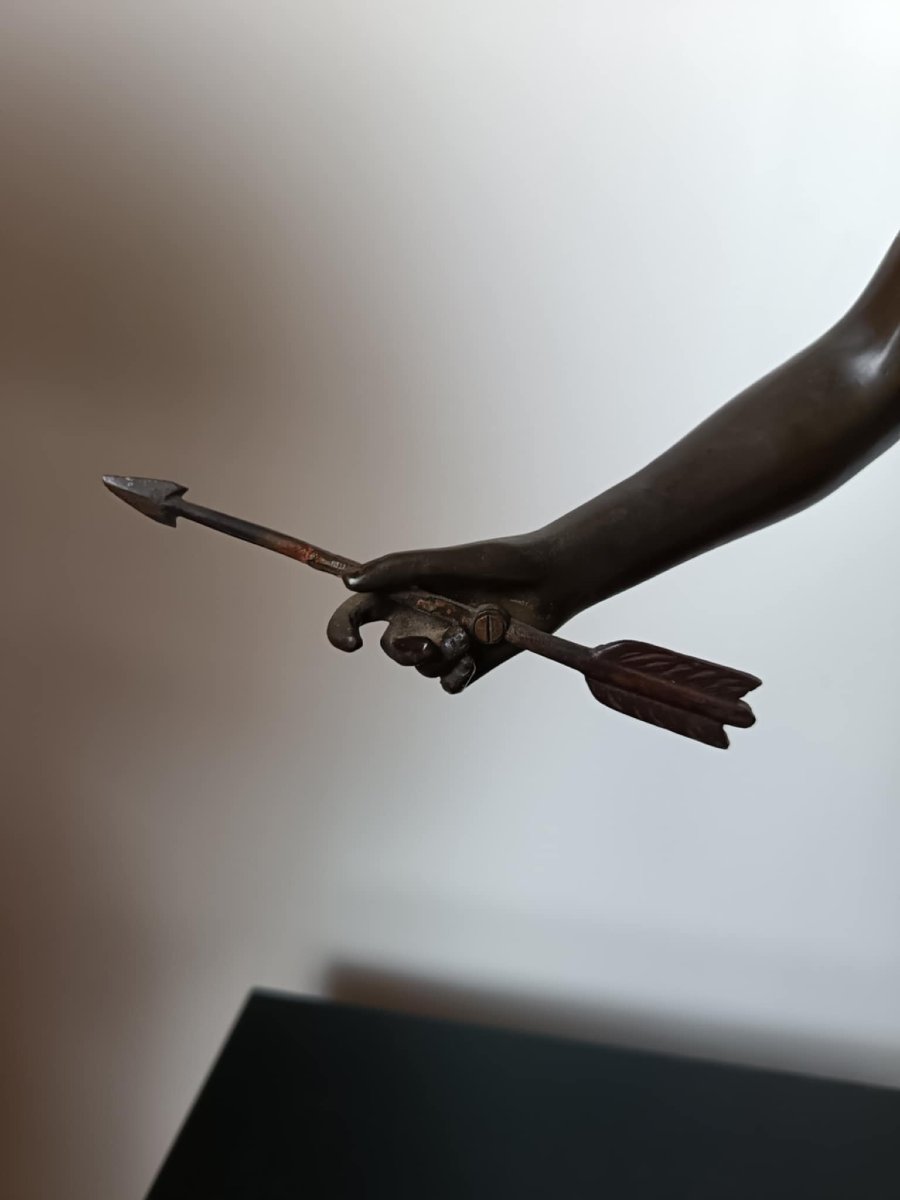 After Houdon, "diana The Huntress," Bronze With Antique Patina, Signed On The Base, Height 60 Cm-photo-5