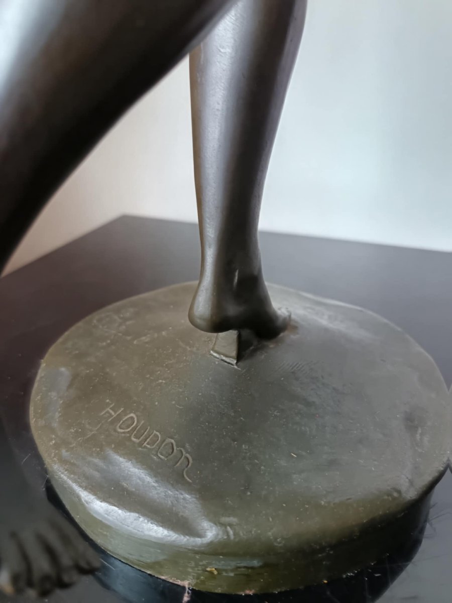 After Houdon, "diana The Huntress," Bronze With Antique Patina, Signed On The Base, Height 60 Cm-photo-7