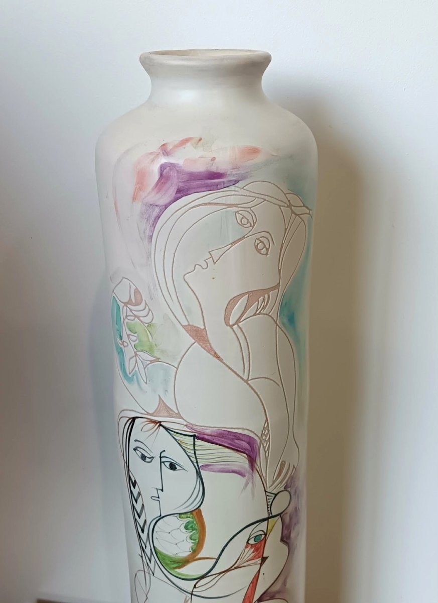 Cianciolo Noma (italian Ceramist, 20th Century) Large Modernist Tubular Vase-photo-4