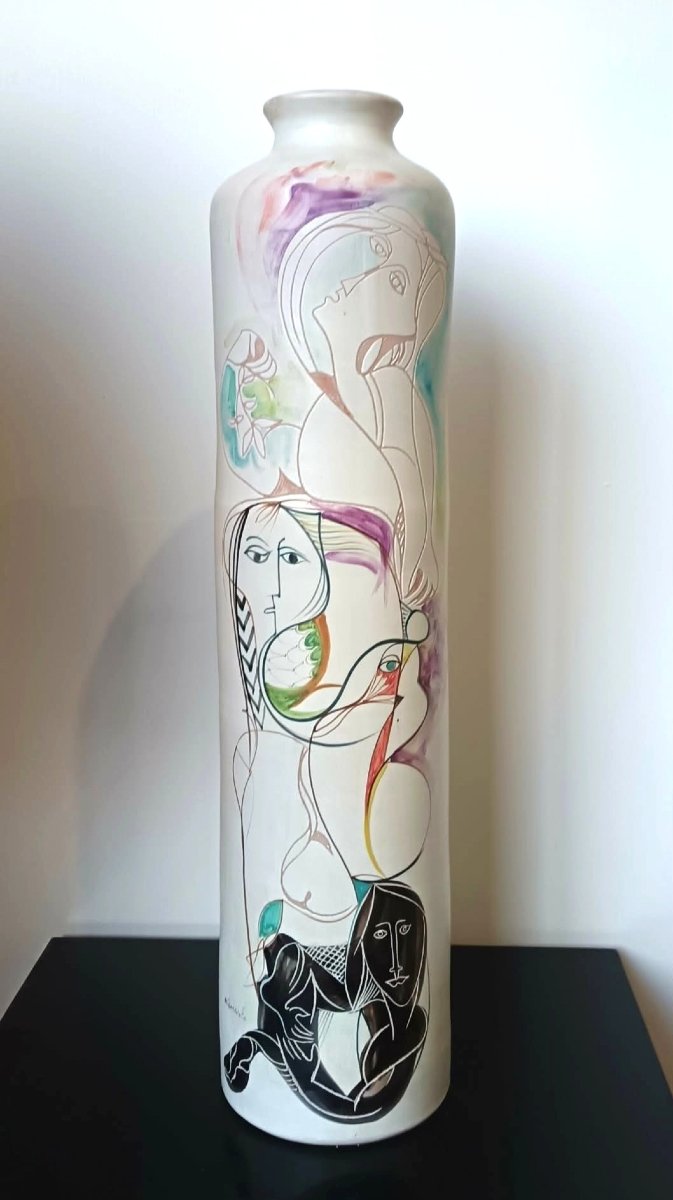 Cianciolo Noma (italian Ceramist, 20th Century) Large Modernist Tubular Vase-photo-1