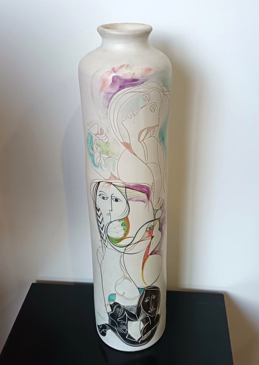 Cianciolo Noma (italian Ceramist, 20th Century) Large Modernist Tubular Vase