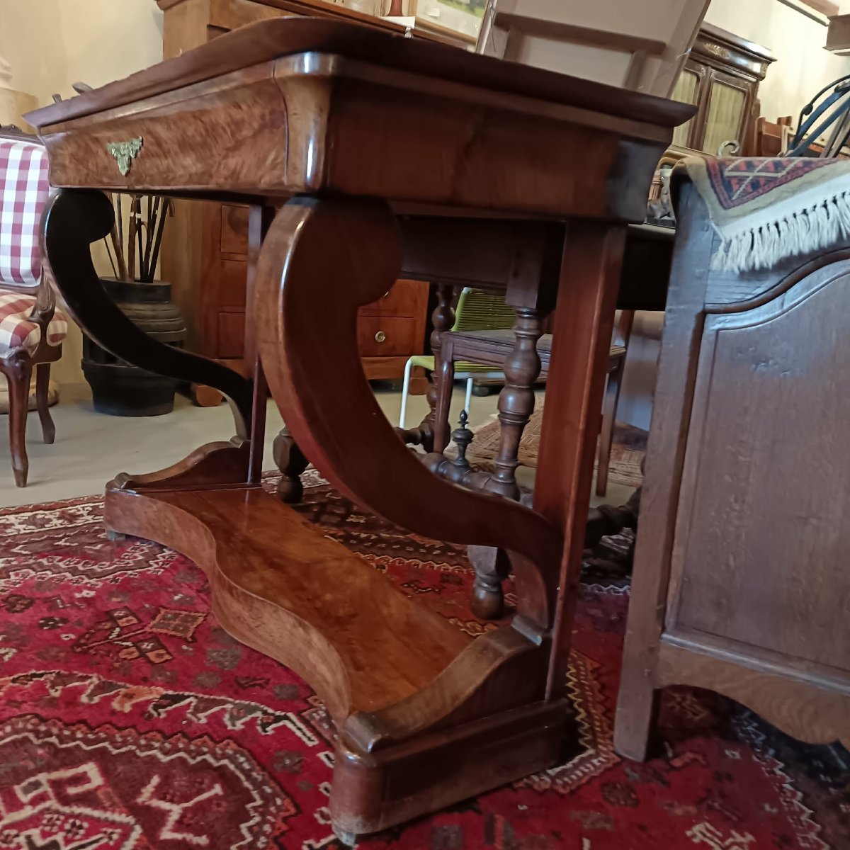 Console Placage d’Acajou Dessus Marbre Gris Saint Anne Epoque Milieu XIXe-photo-3