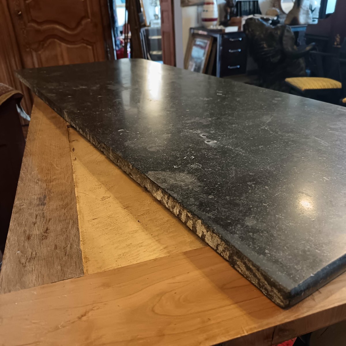 Console Placage d’Acajou Dessus Marbre Gris Saint Anne Epoque Milieu XIXe-photo-1