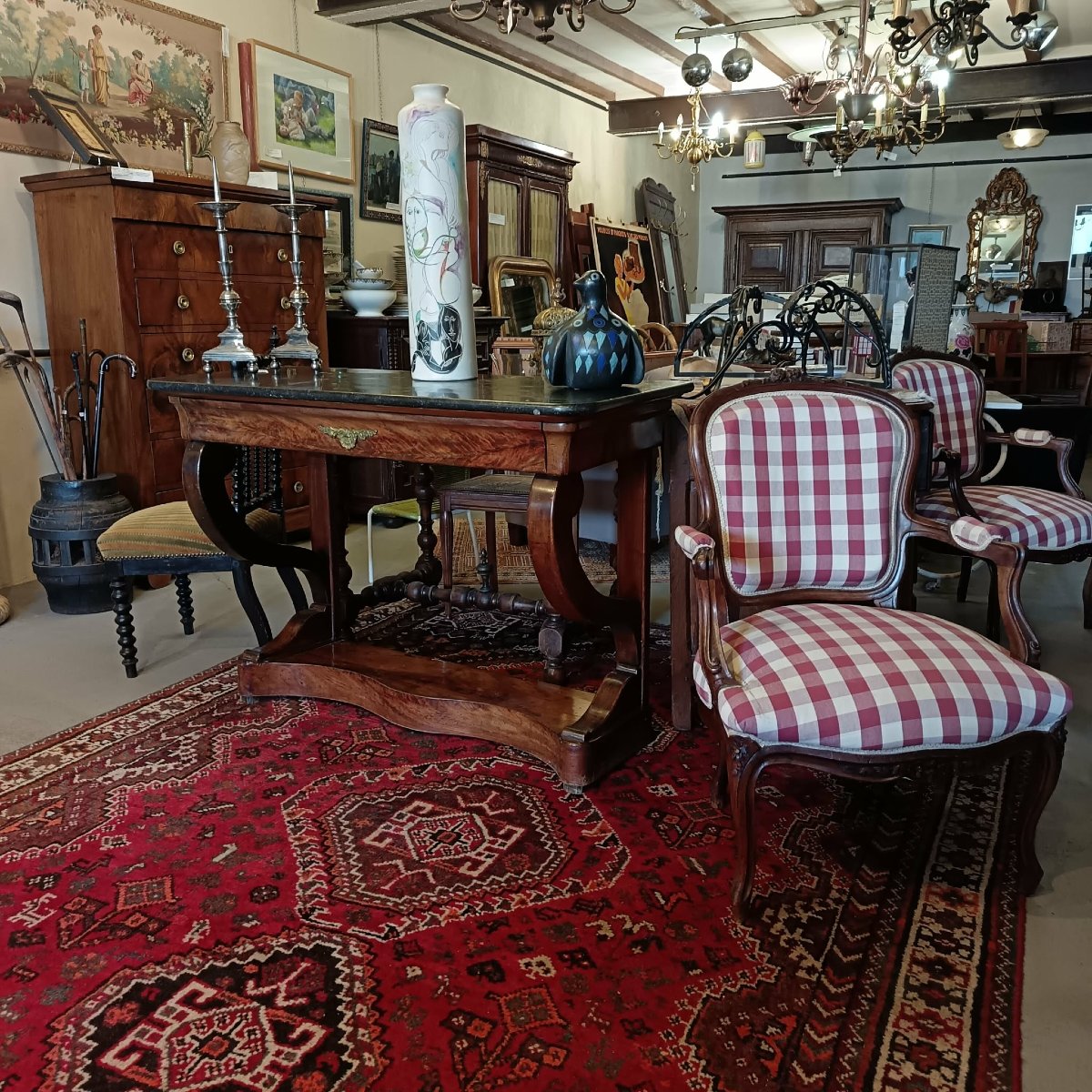 Console Placage d’Acajou Dessus Marbre Gris Saint Anne Epoque Milieu XIXe-photo-4