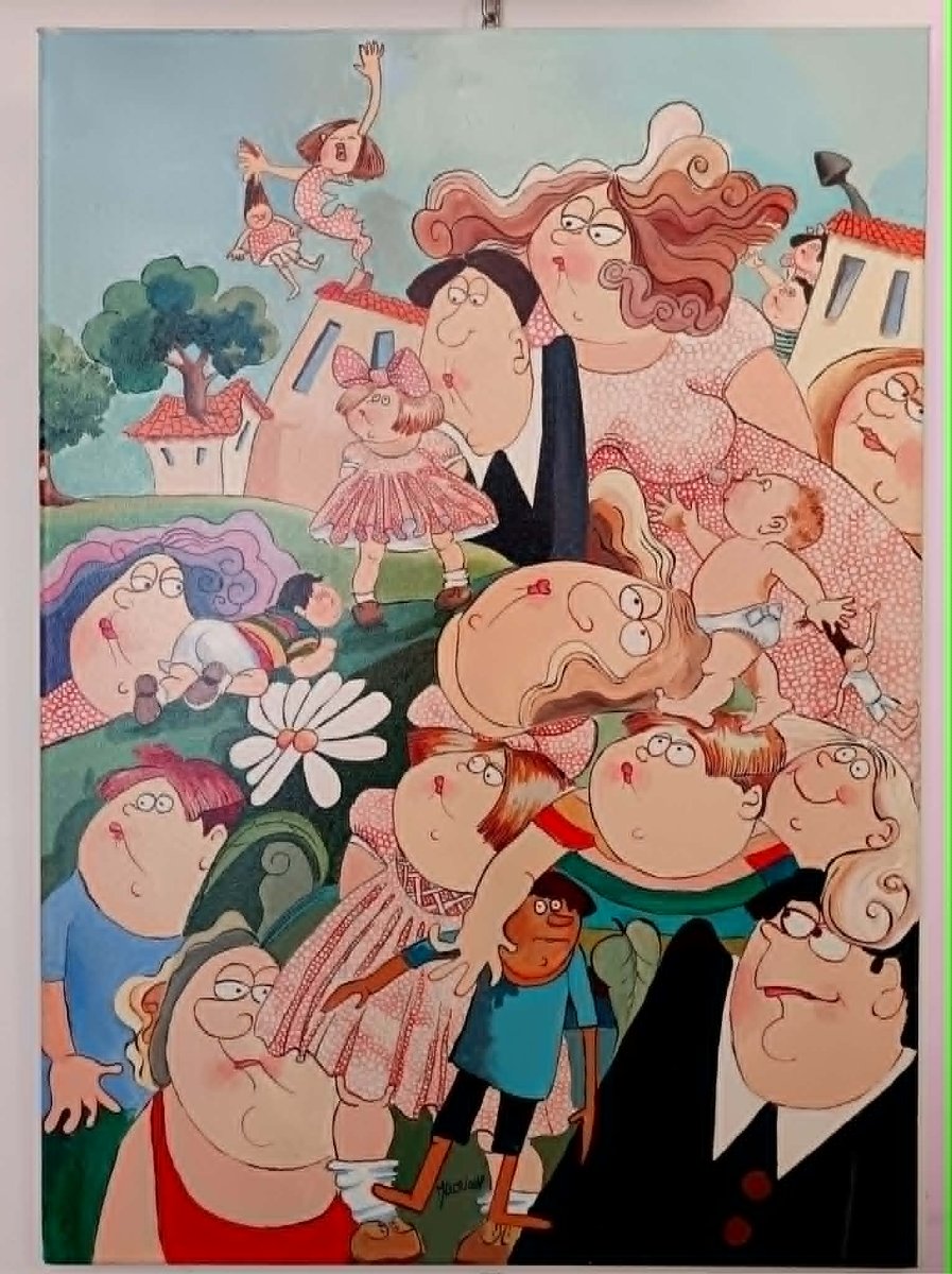 Monique BORIASSE (née en 1944) « Portrait de famille » Huile sur toile 