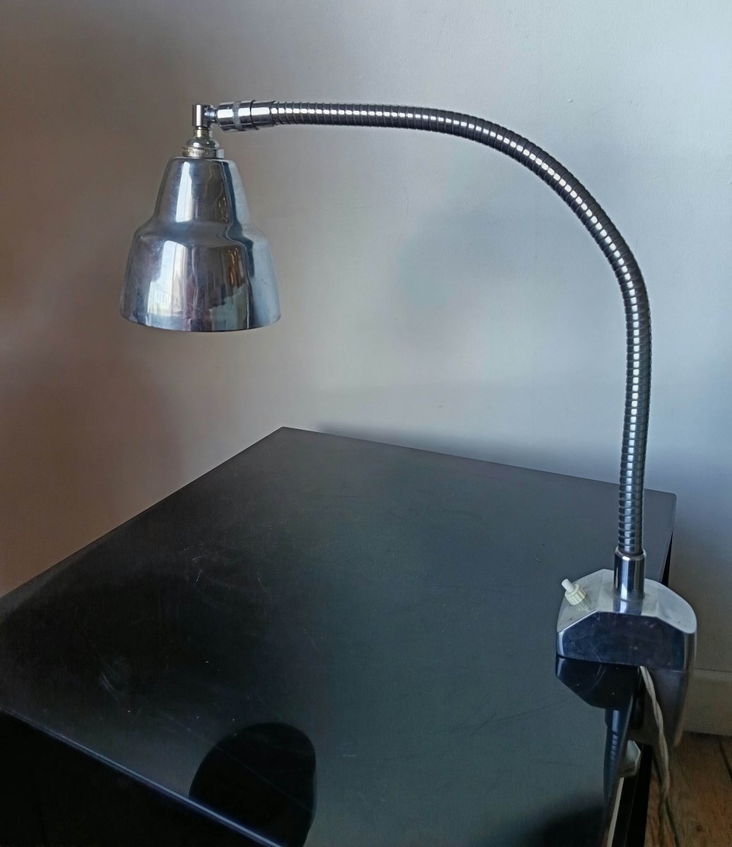Vintage Desk Or Workshop Lamp, Made Of Chrome-plated Metal-photo-2