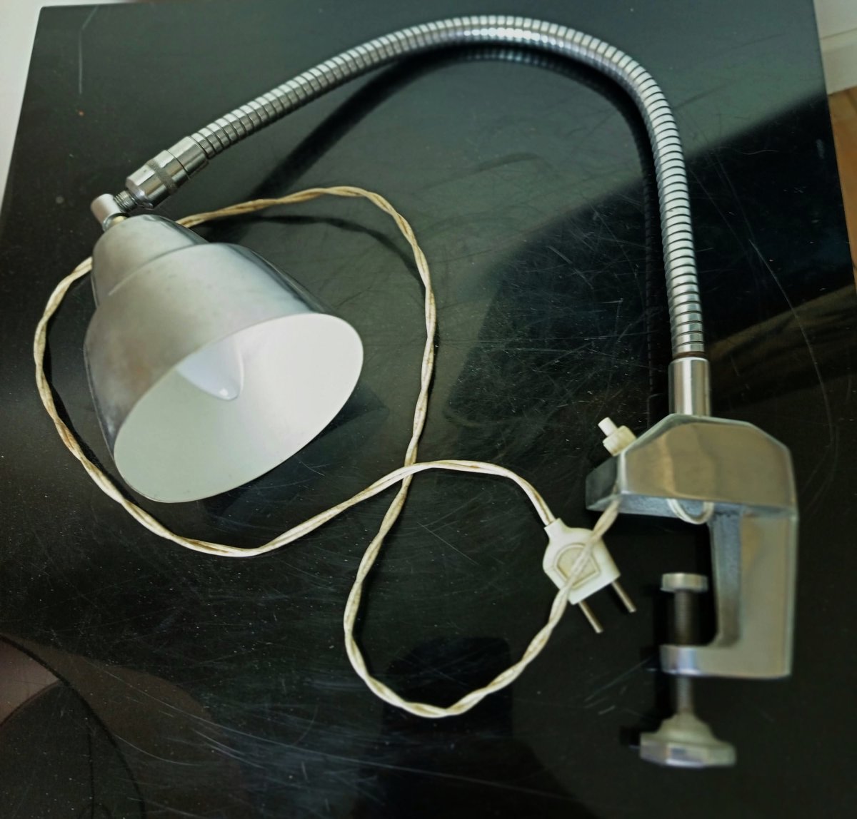 Vintage Desk Or Workshop Lamp, Made Of Chrome-plated Metal-photo-3