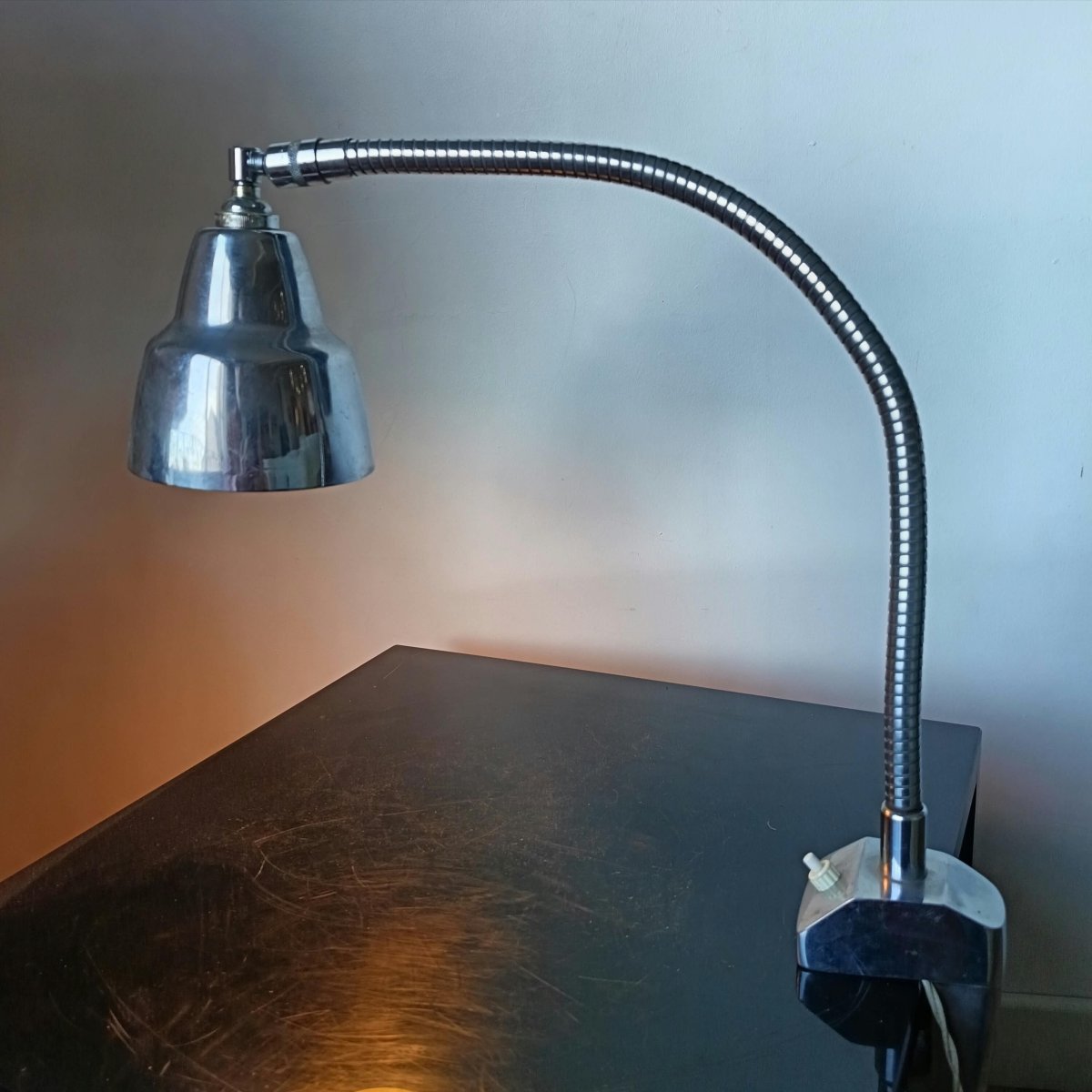Vintage Desk Or Workshop Lamp, Made Of Chrome-plated Metal