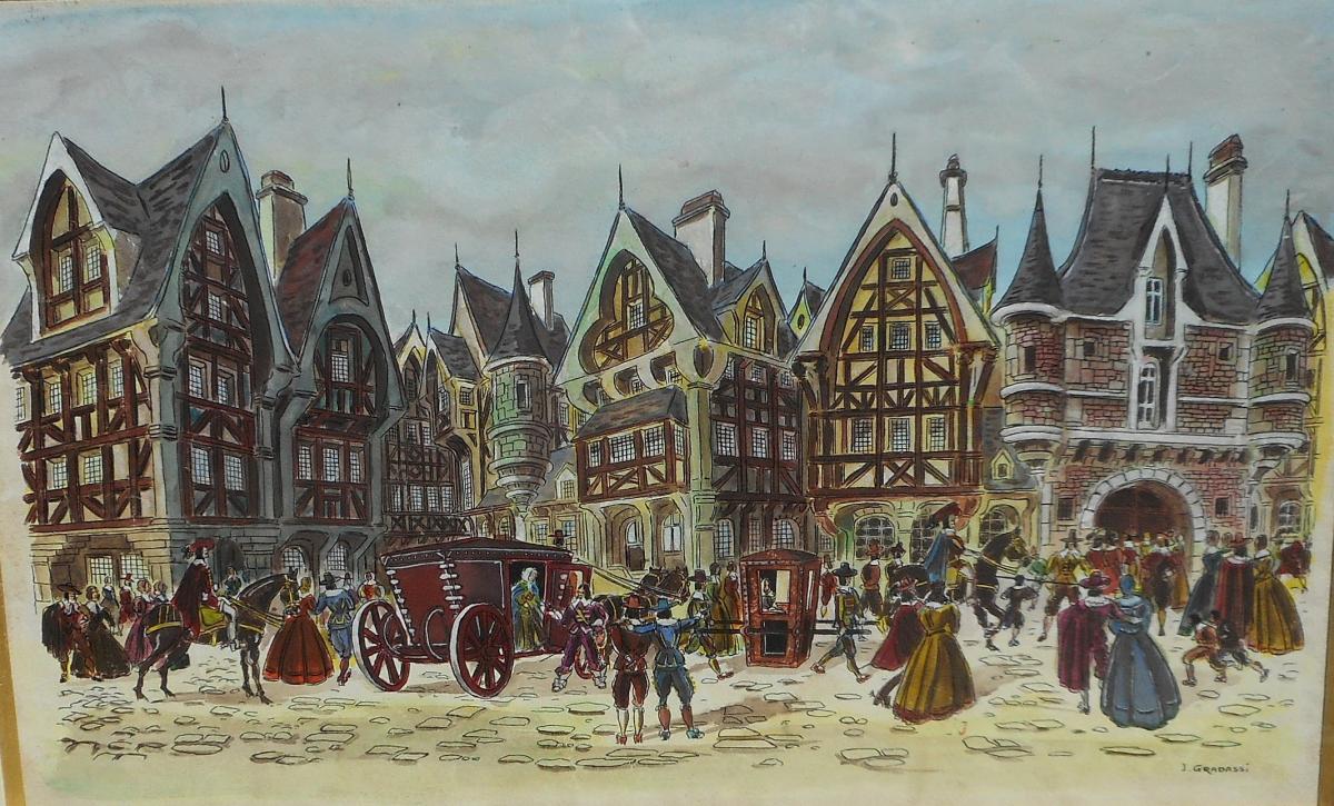 Jean Gradassi (1907-1989 "animated Square" Gouache And Watercolor
