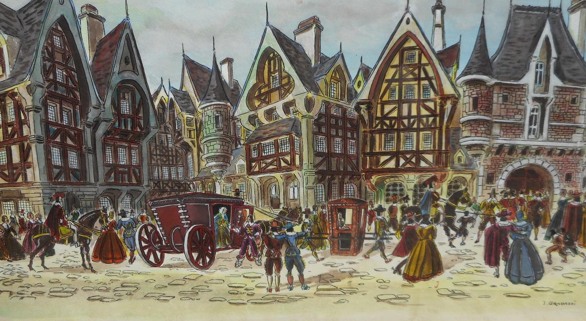 Jean Gradassi (1907-1989 "animated Square" Gouache And Watercolor-photo-2