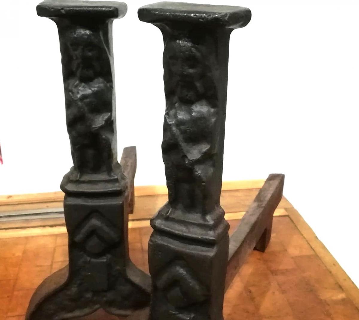 Pair Of Iron Cast Iron Andirons, Late 15th, Haute Epoque