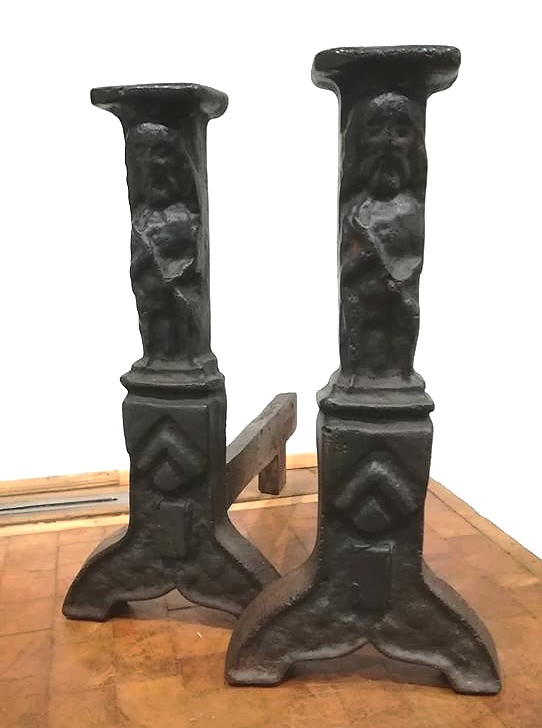 Pair Of Iron Cast Iron Andirons, Late 15th, Haute Epoque-photo-2