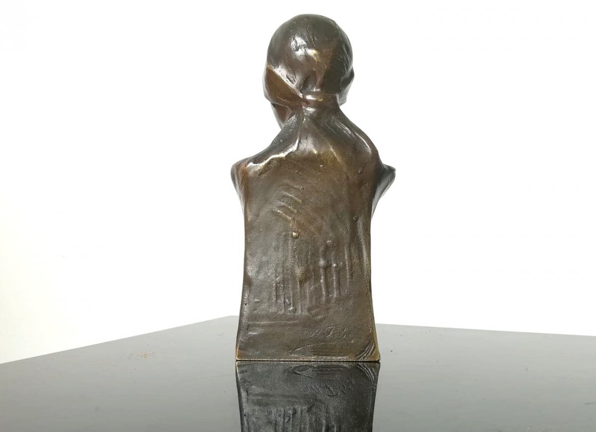Ecole Française fin XIXe. Bronze "Tête de Jeune Femme" Signé A. Petit (?)-photo-3