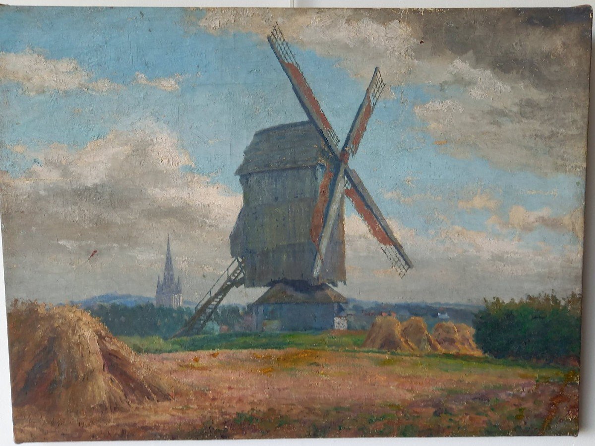 Ecole française XIXe  "Moulin à vent de Flandres" (près Cassel ?)-photo-2