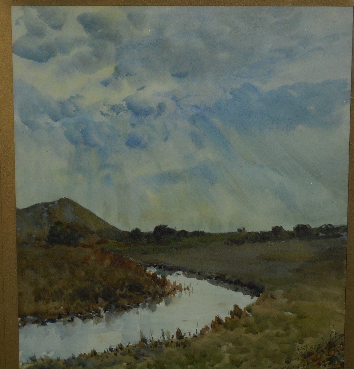 Alphonse Rey 1865-1938: Watercolor "landscape At The River"-photo-3
