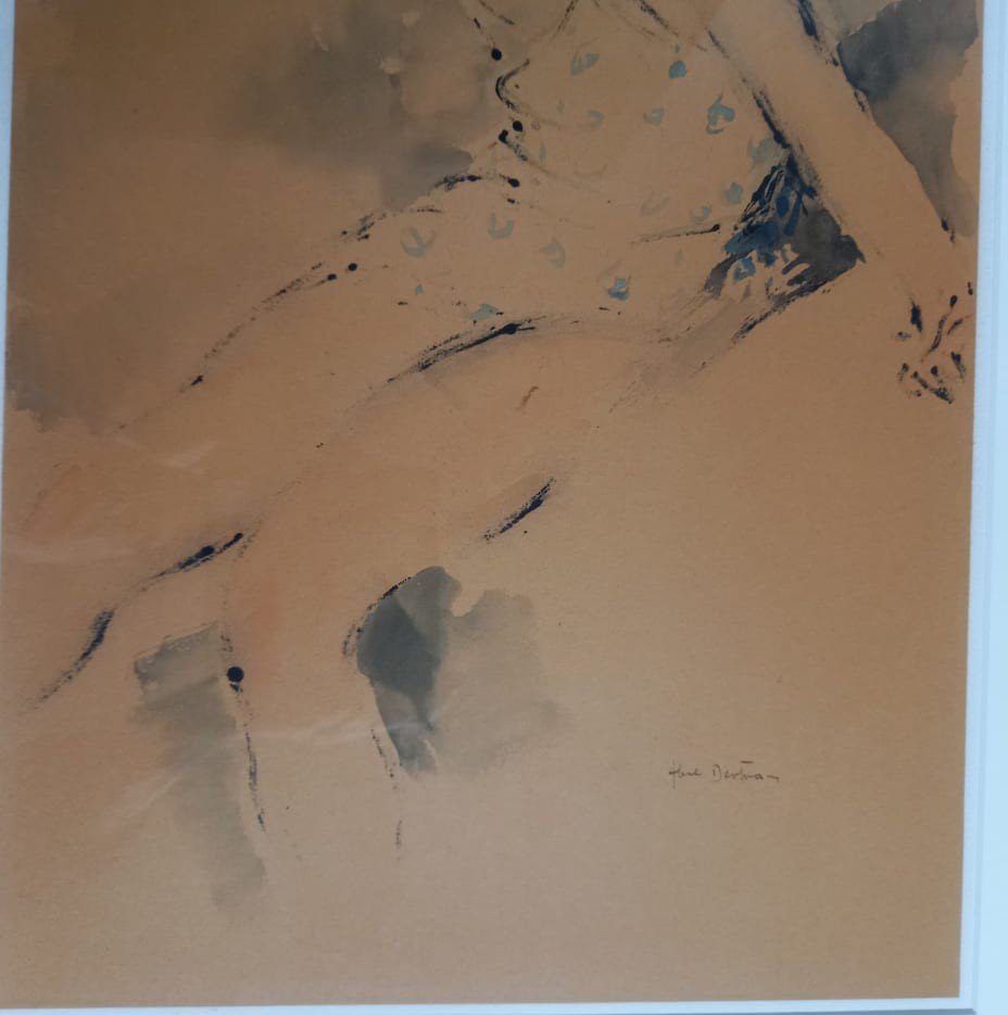 Abel Bertram "back-to-back Young Woman" Ink And Watercolor Wash-photo-4