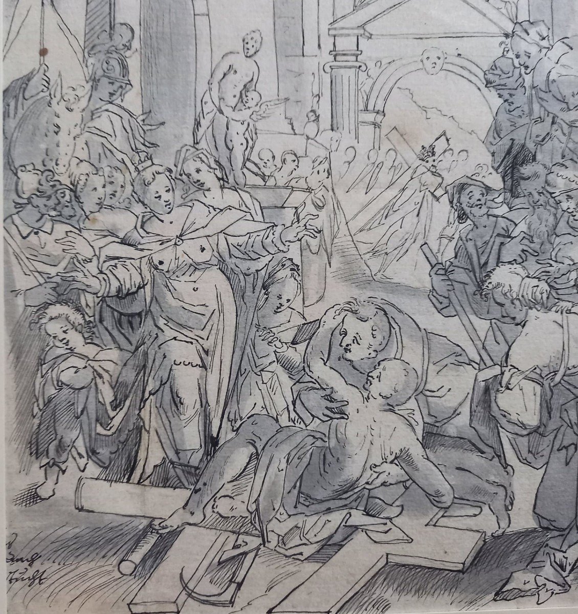 German School (?) "crossing Of Saint Dismas, The Good Thief". Ink And Charcoal XVII-photo-1