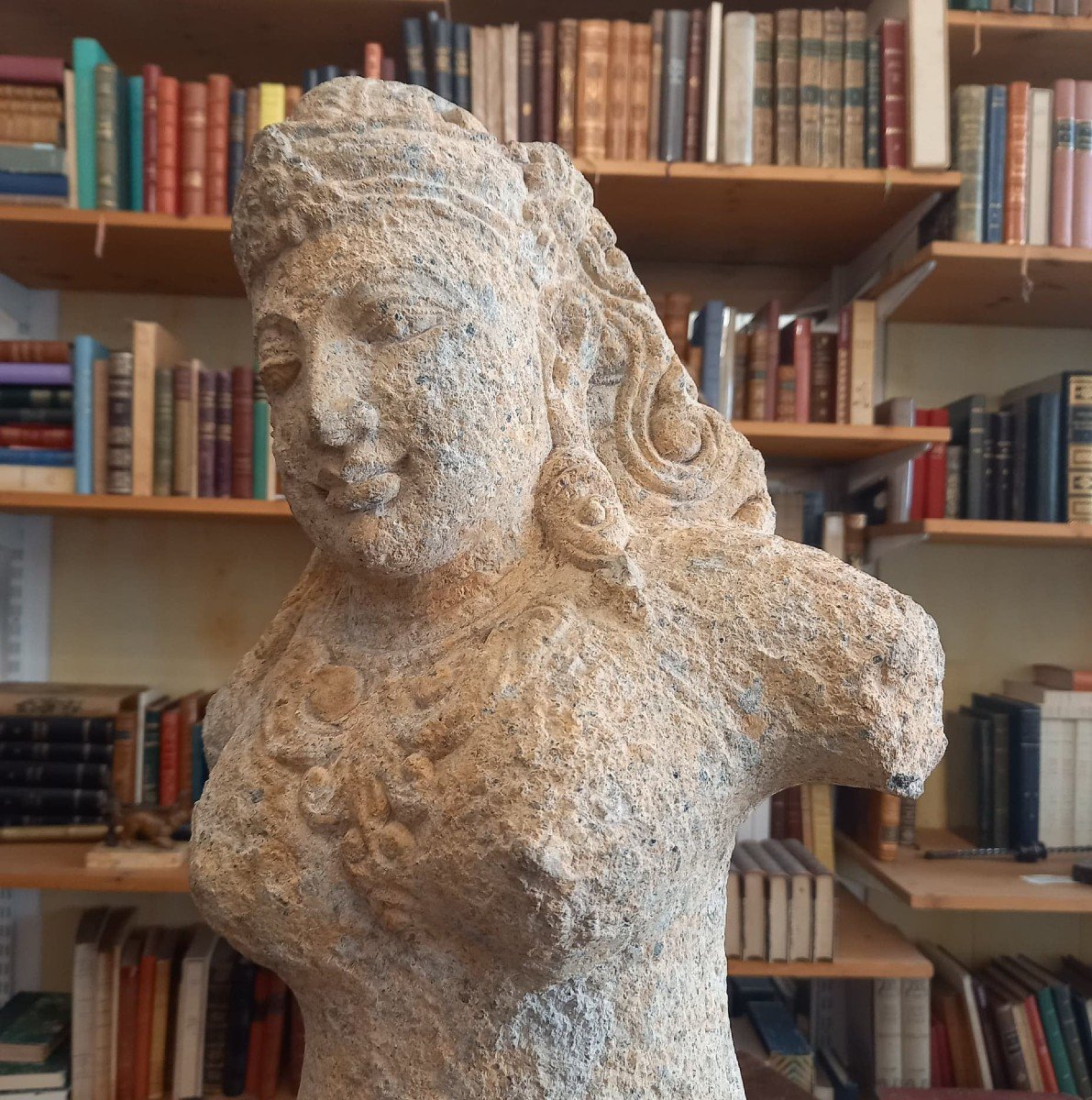 Gray Beige Sandstone Statue Fragment -photo-3