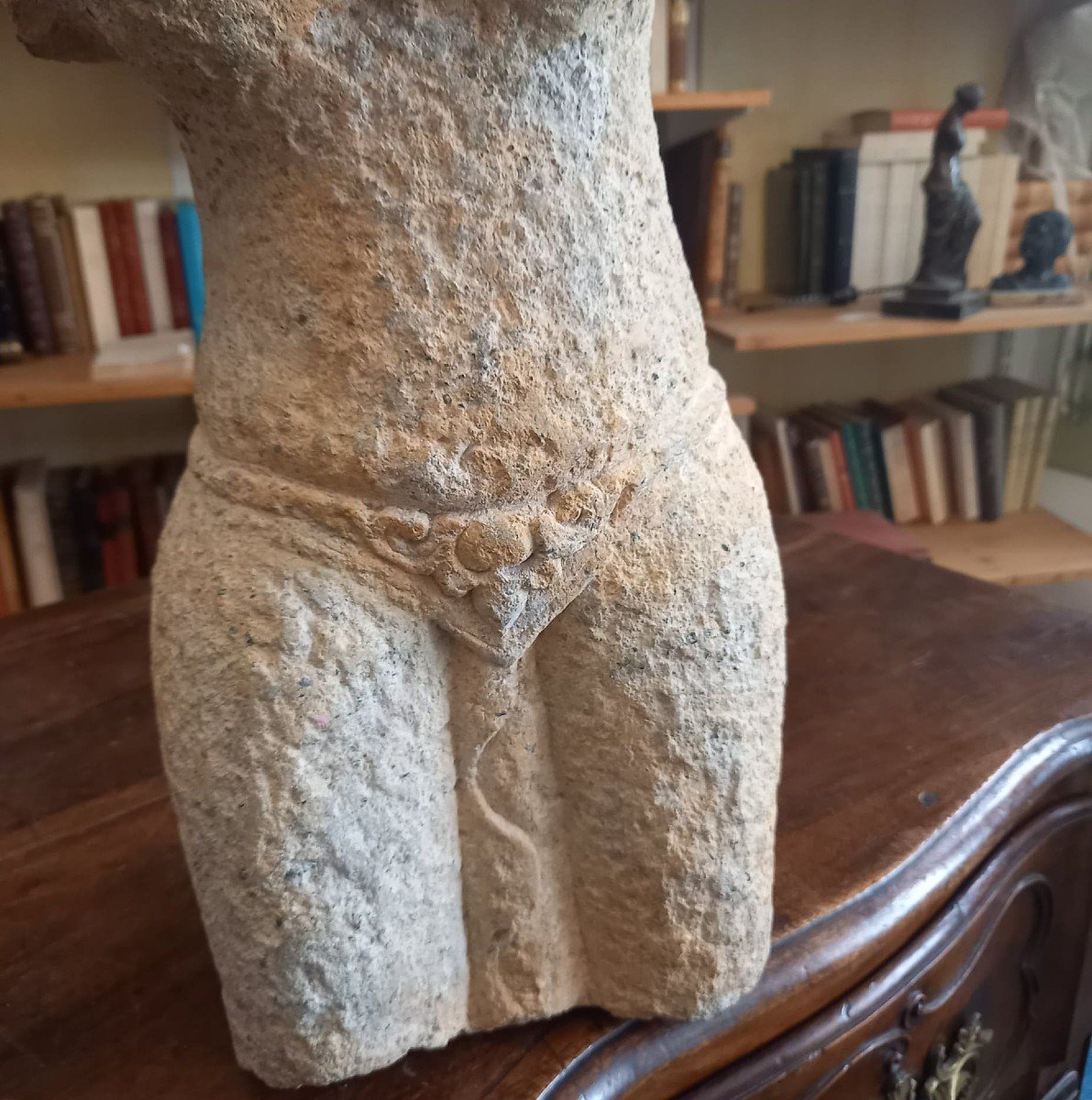 Gray Beige Sandstone Statue Fragment -photo-2