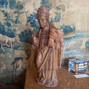 Statue De Pape En Bois, époque Fin XVIe / Début XVIIe