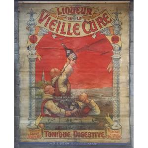 Very Large Poster Circa 1910 "liqueur De La Vieille Cure"