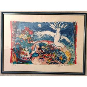  Alain Raya Sorkine (1836-1922) "the Dove With A Paint Palette" Lithograph, Numbered