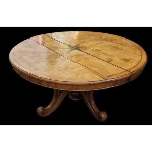 Grande Table de Salle à Manger Plateau ovale et Allonges. Epoque XIXe de Style Biedermeier
