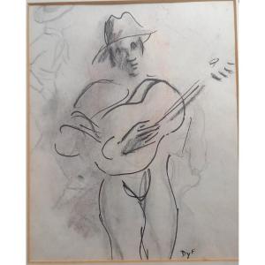 Marcel Dyf (1899-1985) "guitarist" Drawing Signed Lower Right