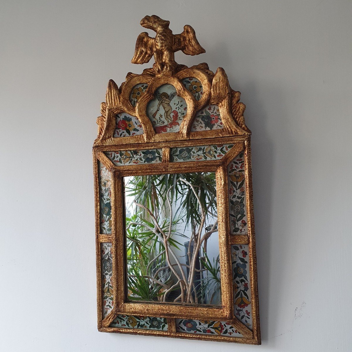 Miroir Avec Peintures Sur Verre Inversé , XVIIIe