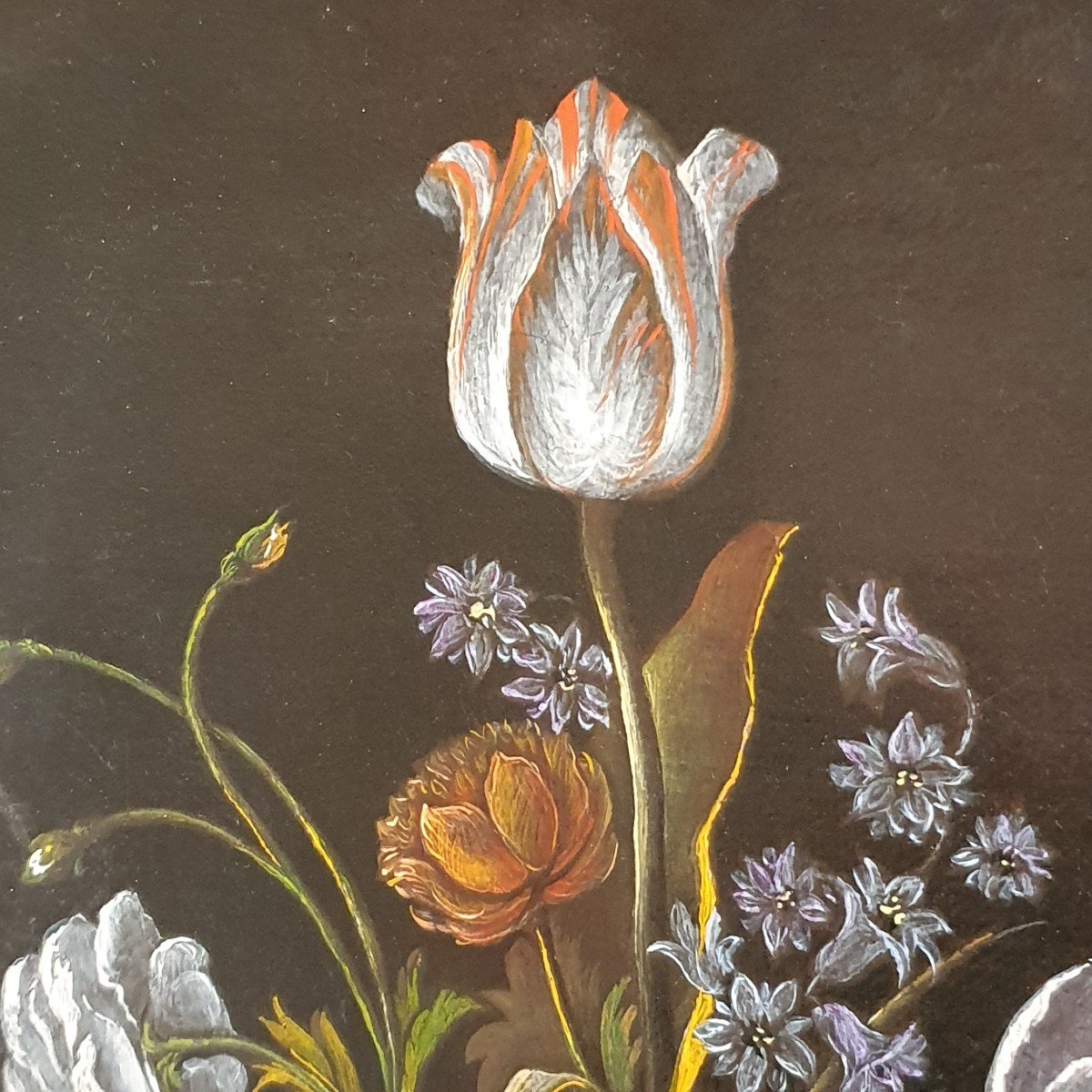 Un Tableau Aux Fleurs Et Papillons, XIXème-photo-3