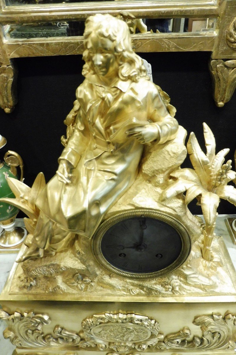 Pendulum In Gilt Bronze With The Effigy Of Bernardin De Saint Pierre, Louis Philippe Period-photo-4