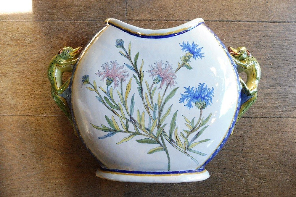 Quimper Earthenware Planter In Chinese Shape, Porquier Manufacture And Bannalec Decor-photo-2