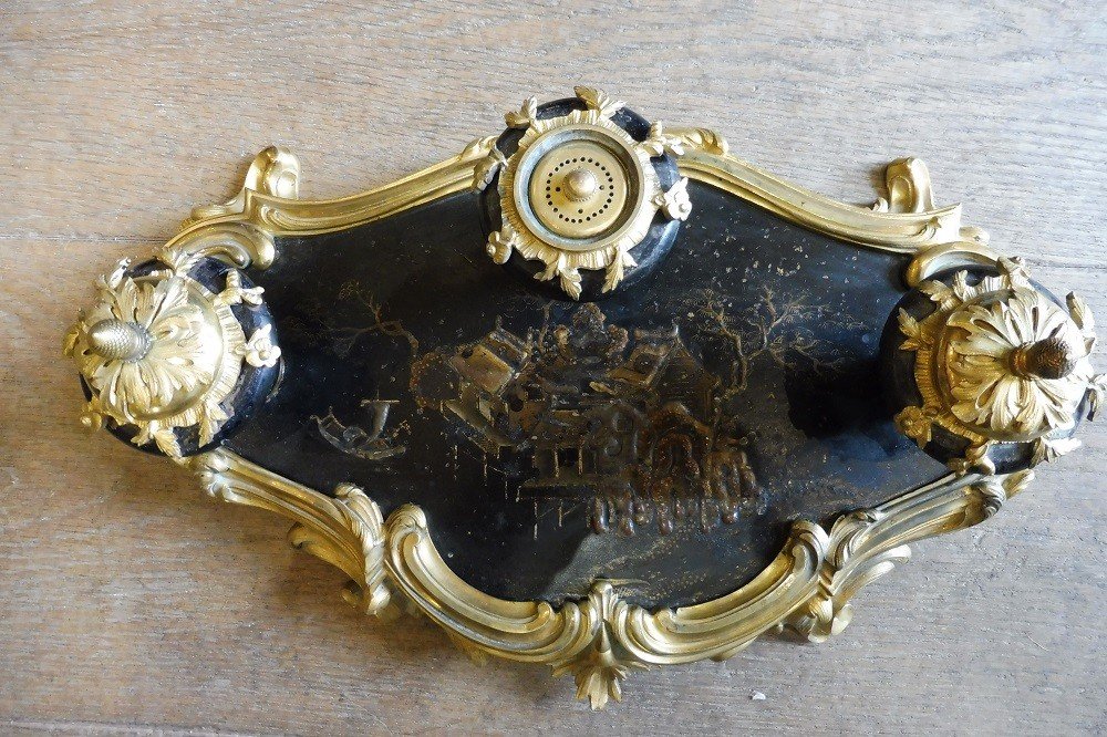 Inkwell In Lacquer And Gilt Bronze Louis XV Style-photo-2