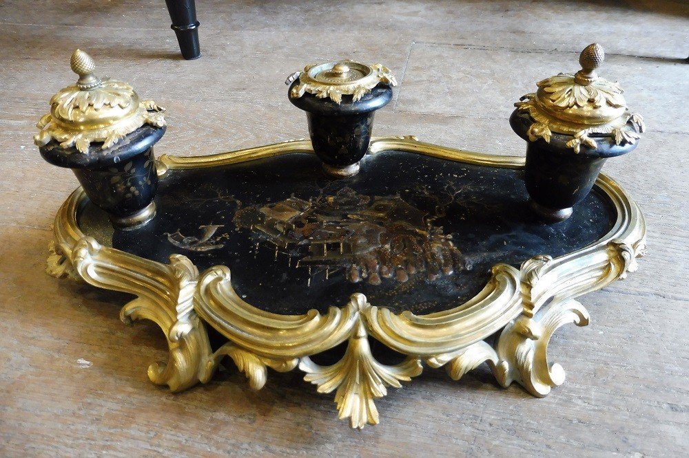 Inkwell In Lacquer And Gilt Bronze Louis XV Style