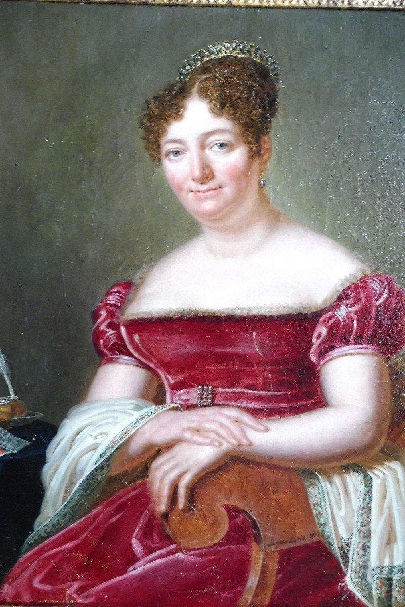 Hst  " Portrait  De Dame Signé Largenterie Et Daté 1825-photo-2