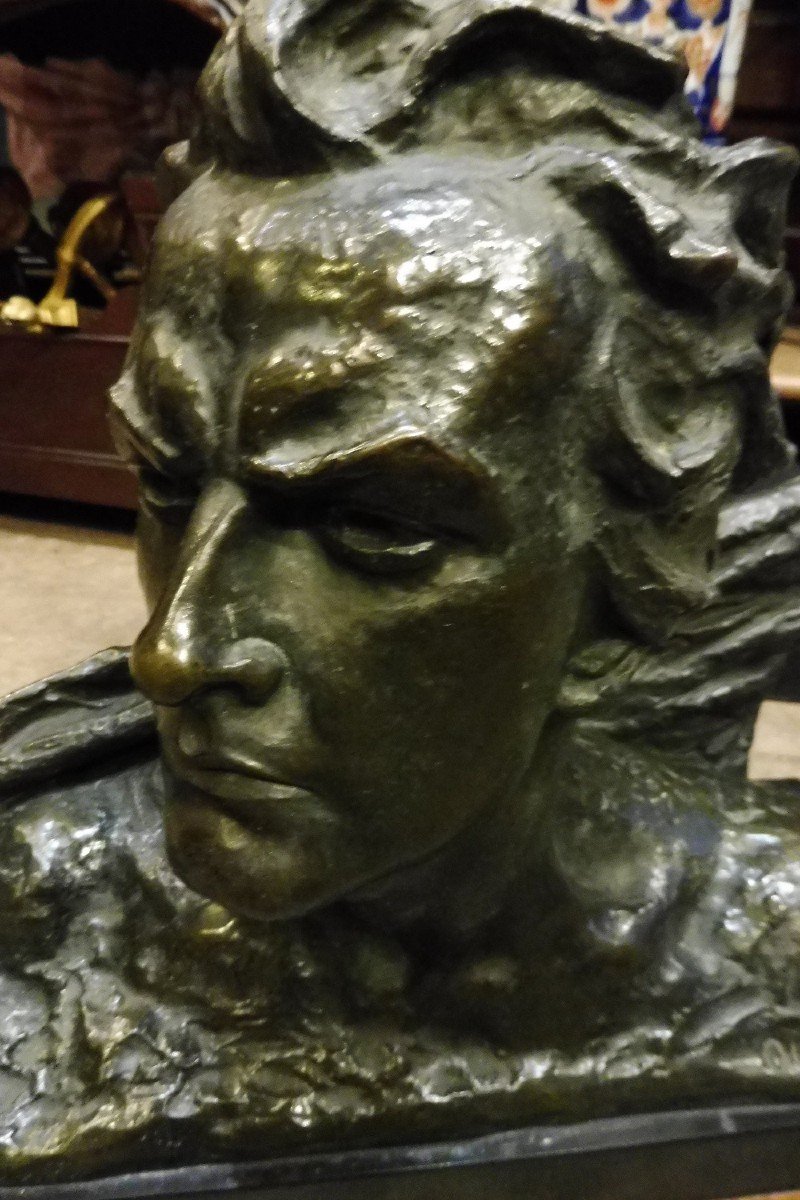 Sculpture En Bronze , Art Déco , Signée Ouline , " Jean  Mermoz  " -photo-4