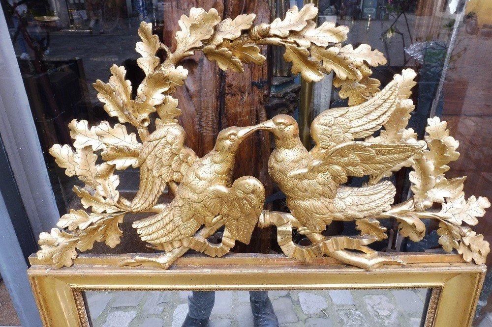 Glace  à Fronton En Bois Sculpté Et Doré Louis XVI-photo-2