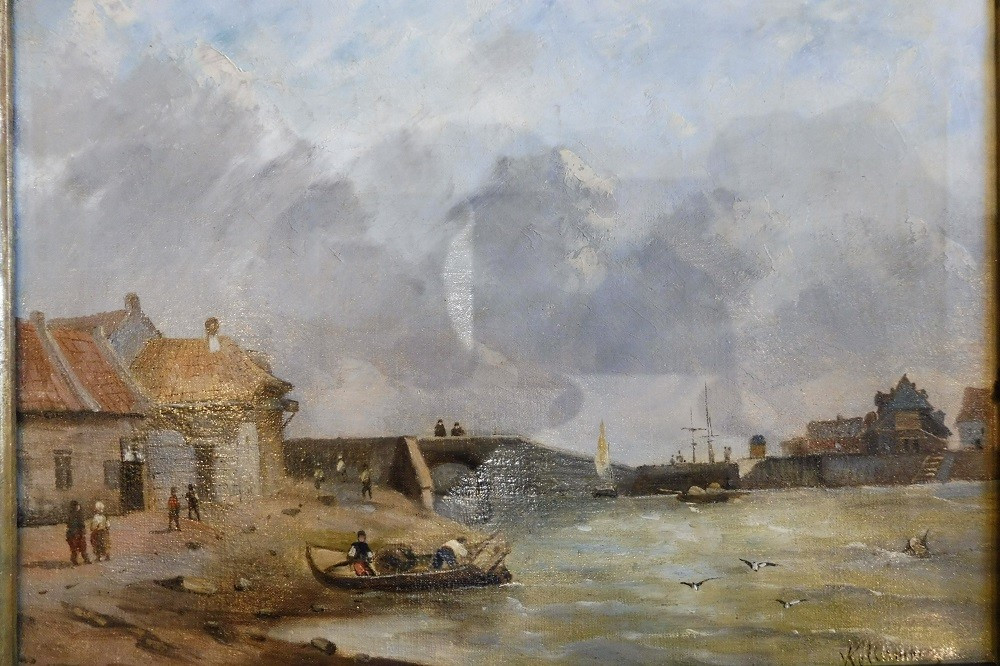 Oil On Canvas  Signed Kellermann "animated Port Scene" In Its Frame -photo-2