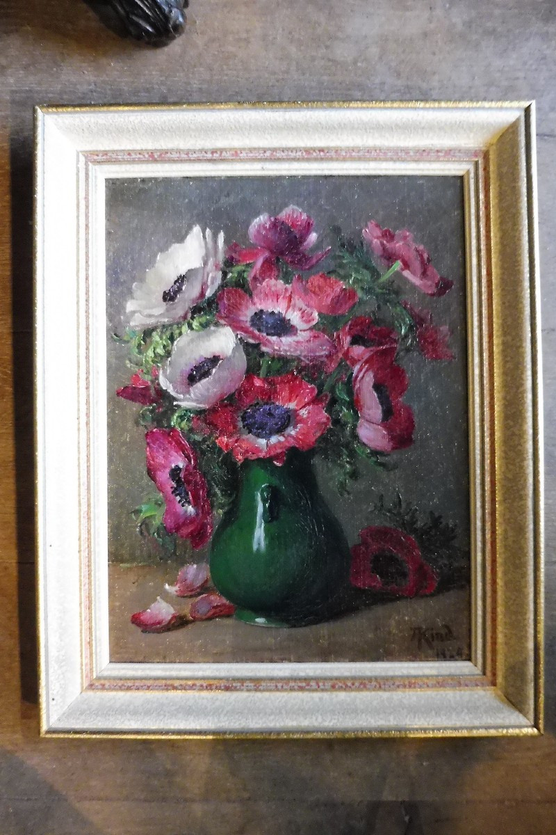 Oil On Cardboard Signed Auguste Kind "bouquet Of Buttercups"  