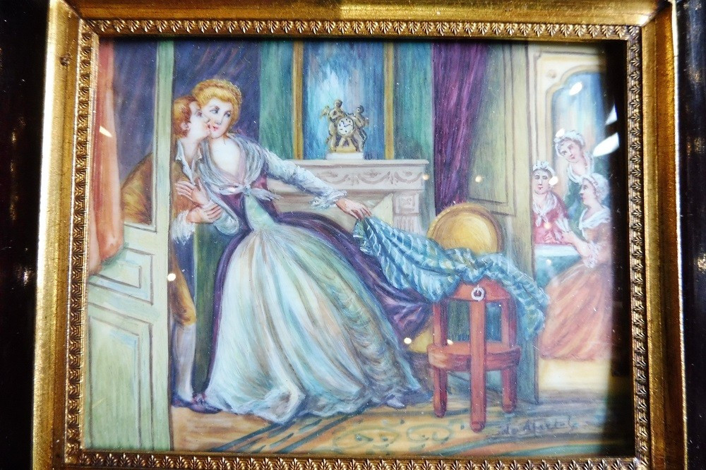 Miniature Sur Ivoire Début XX Eme  ' Scène d'Intérieur"  -photo-2