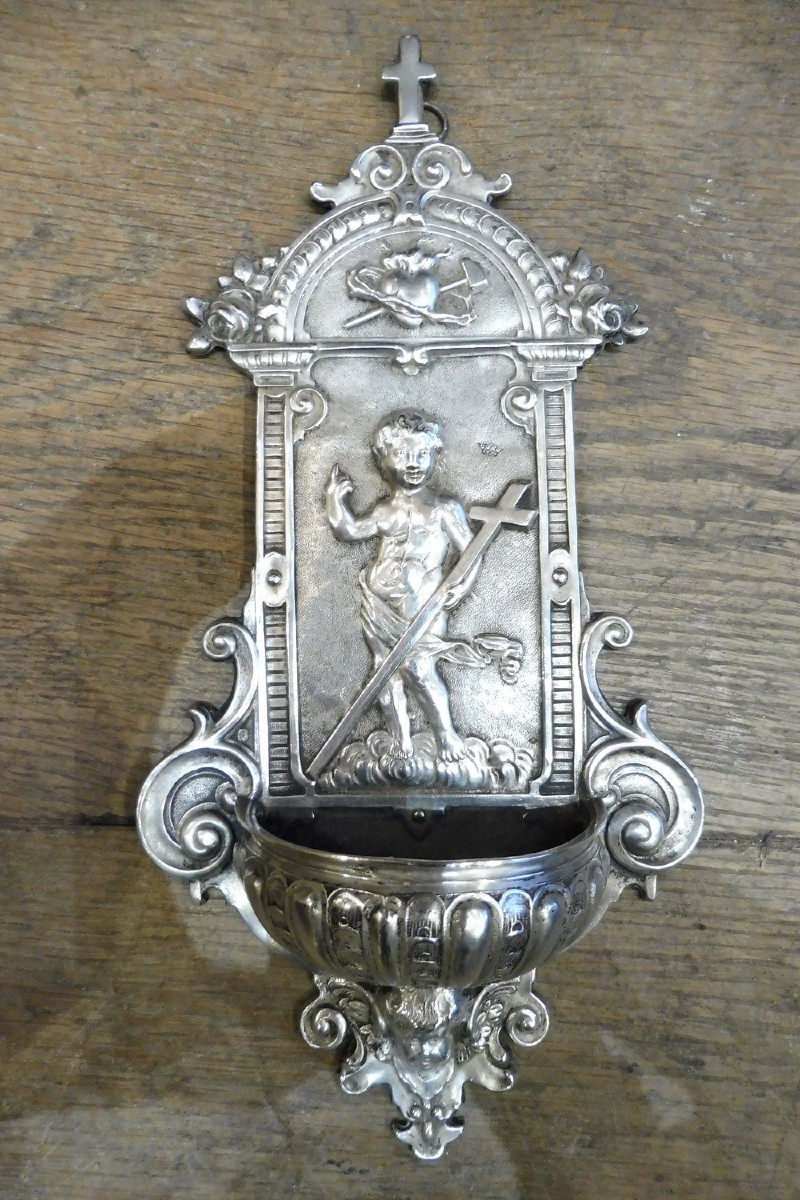19th Century Silver Holy Water Font