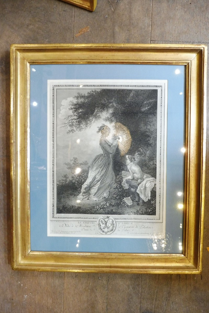 18th Century Engraving After Fragonard "the Love Cipher"  