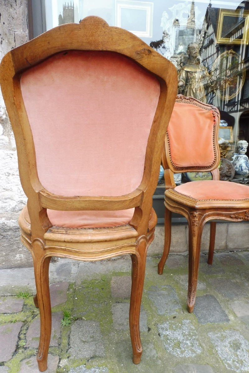 Set Of Six Louis XV Style Chairs In Carved Walnut -photo-4