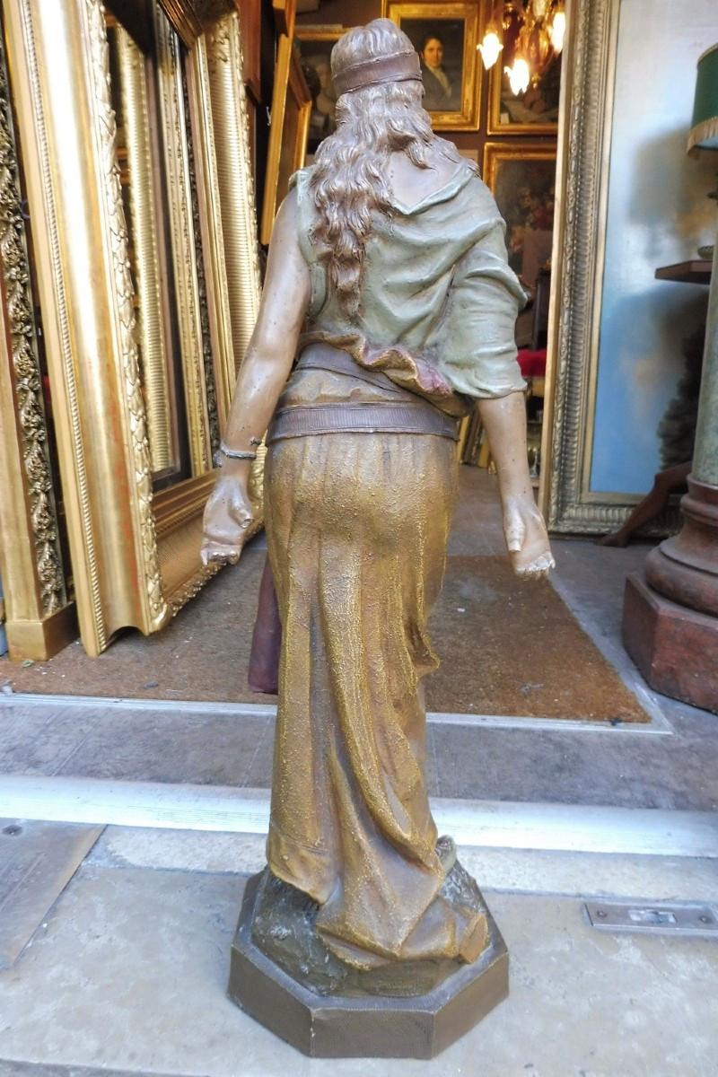 Polychrome Terracotta Sculpture Signed Goldscheider "judith" -photo-3