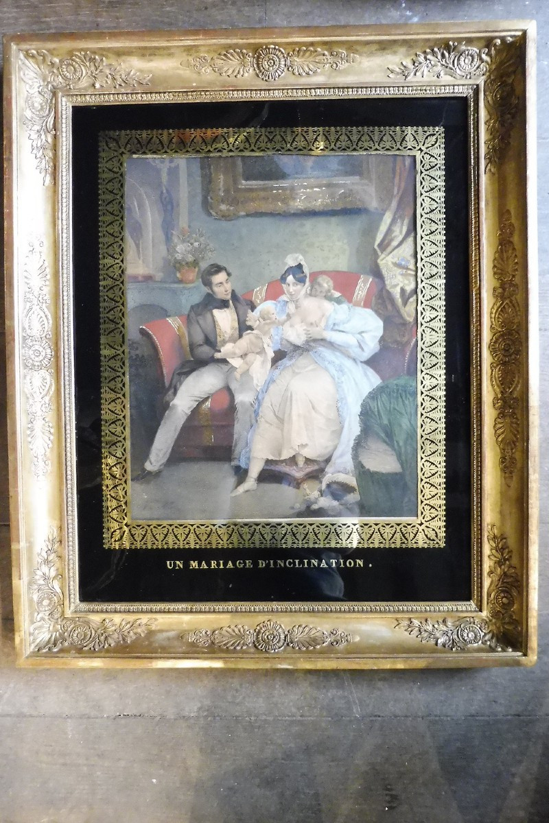 Early 19 Century   Color Engraving In Its Verre églomisé Frame  