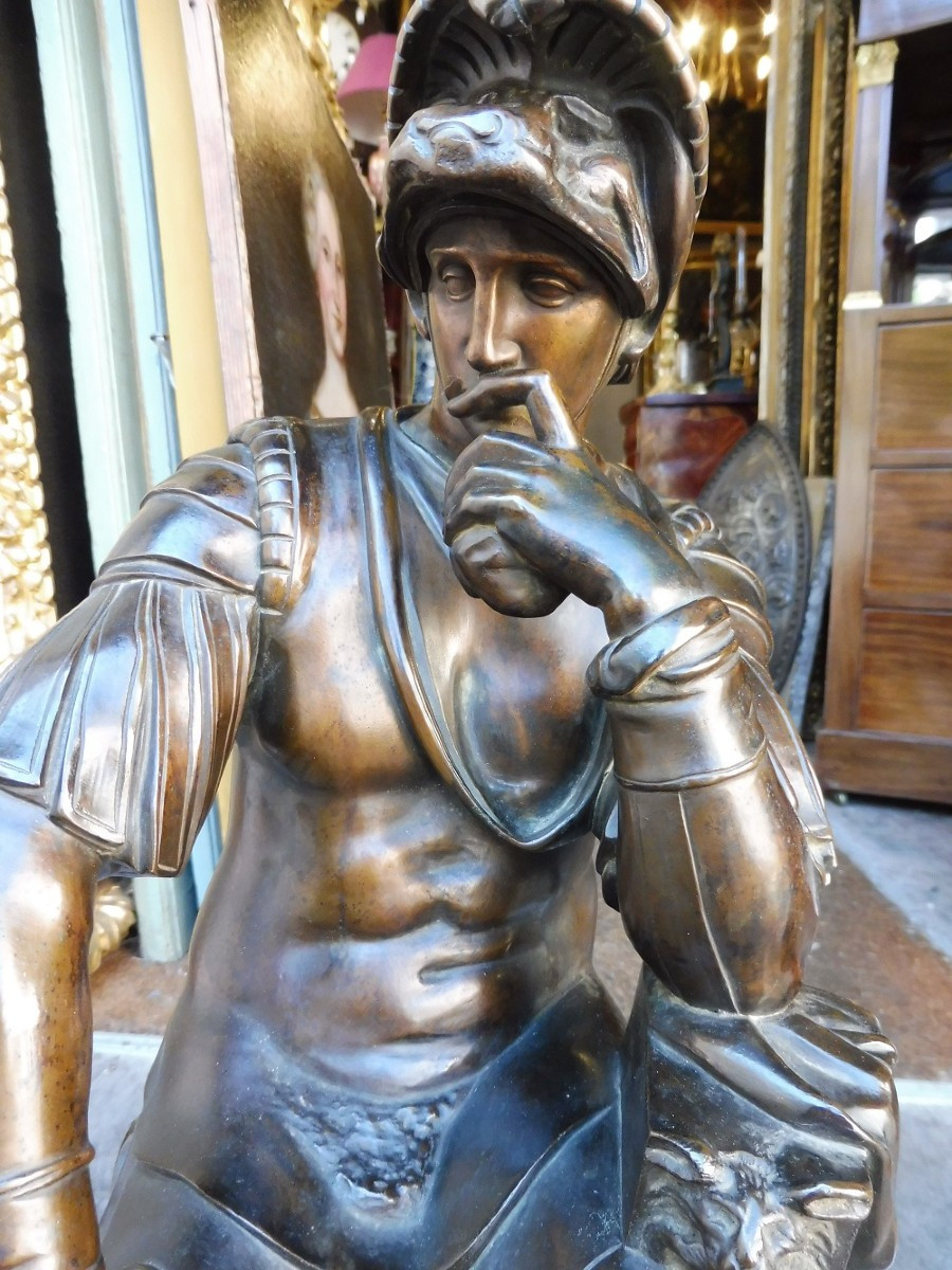 Sculpture en bronze  d'après Michel Ange  , " Laurent  de Médicis  "   19 eme-photo-3